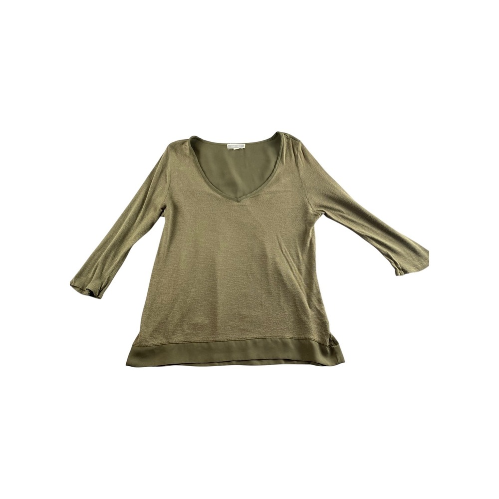 PLEIONE Olive Green V Neck‎ Long Sleeve Textured Tunic Top M